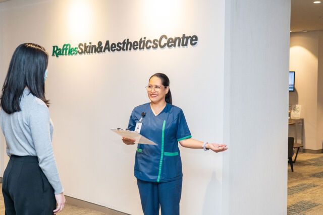 Specialist Clinic front of the raffles skin and aesthetics at raffles hospital level 2