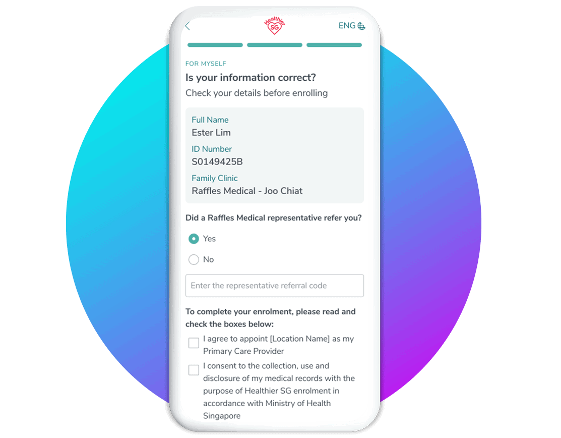 Raffles Medical early enrollment - Verify your information before submission