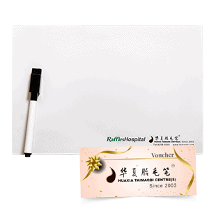 magnetic whiteboard and voucher - Raffles Hospital mummy bag