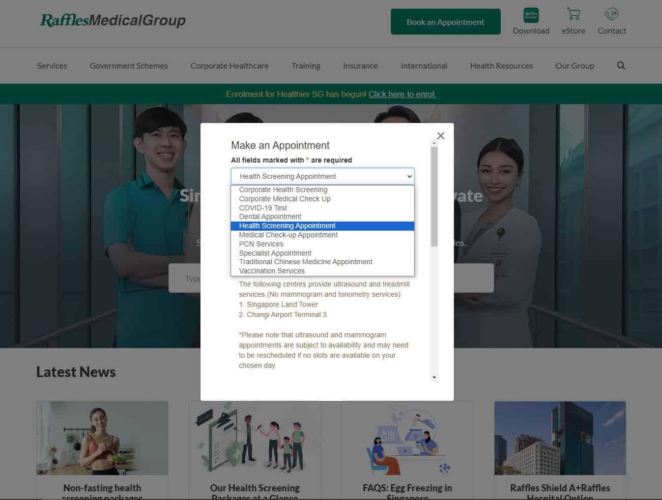 rafflesmedicalgroup.com website appointment booking type