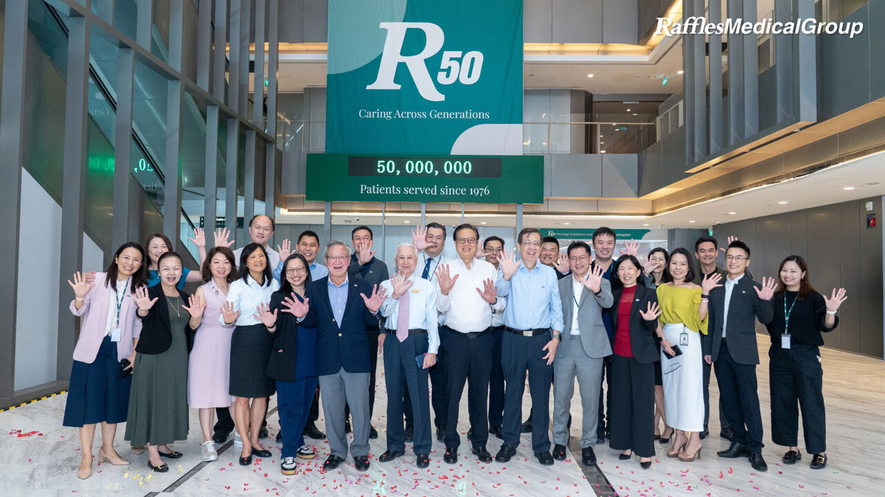 A milestone event at the Raffles Specialist Centre lobby senior management celebrating Raffles Medical Group surpasses 50 Million Patient Visits