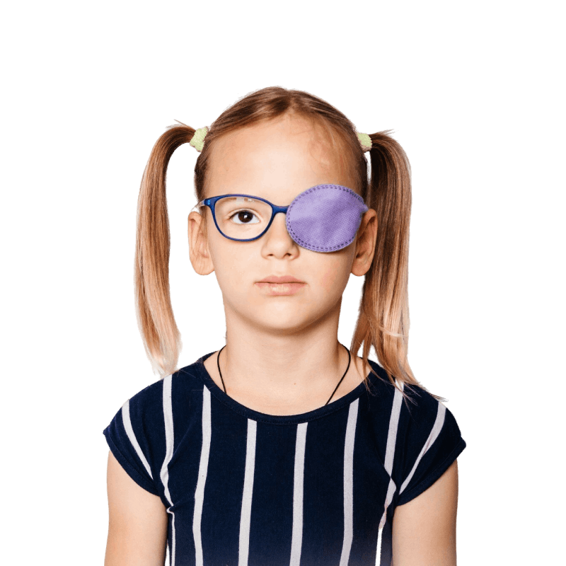 Illustration of a child wearing an eye patch introducing lazy eye (amblyopia), a condition where one eye does not develop normal vision.