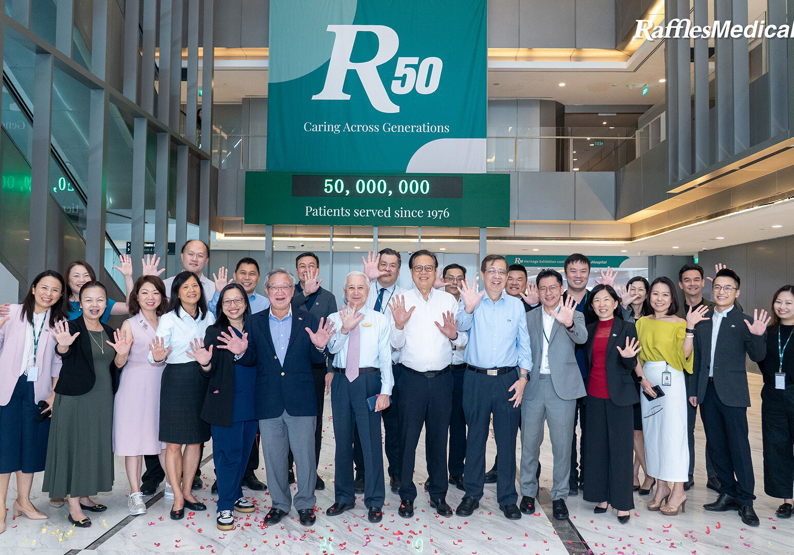 A milestone event at the Raffles Specialist Centre lobby senior management celebrating Raffles Medical Group surpasses 50 Million Patient Visits